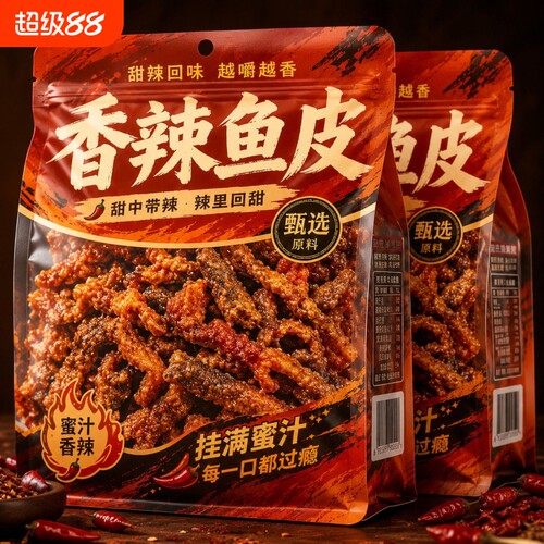 香辣鱼皮甜辣鳕鱼皮香脆鱼皮即食海味解馋小零食香辣口味海鲜鱼皮