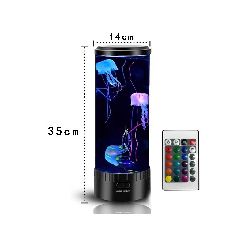 中号仿真圆柱LED水母灯USB插电七彩变色水母氛围灯