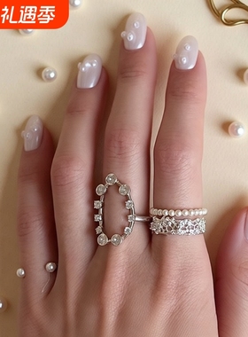 超精致！镶钻椭圆戒指叠戴韩系锆石中古轻奢高级vintage复古指环