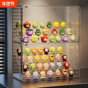 萌粒收纳盒阶梯式手办盲盒展示架收纳防尘家用透明桌面陈列展示盒