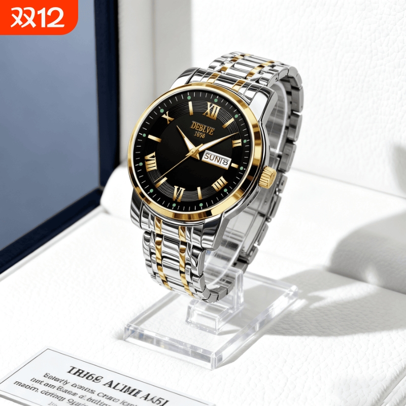 正品瑞士2024新款手表男士全自动机械风防水精钢带双日历男表夜光