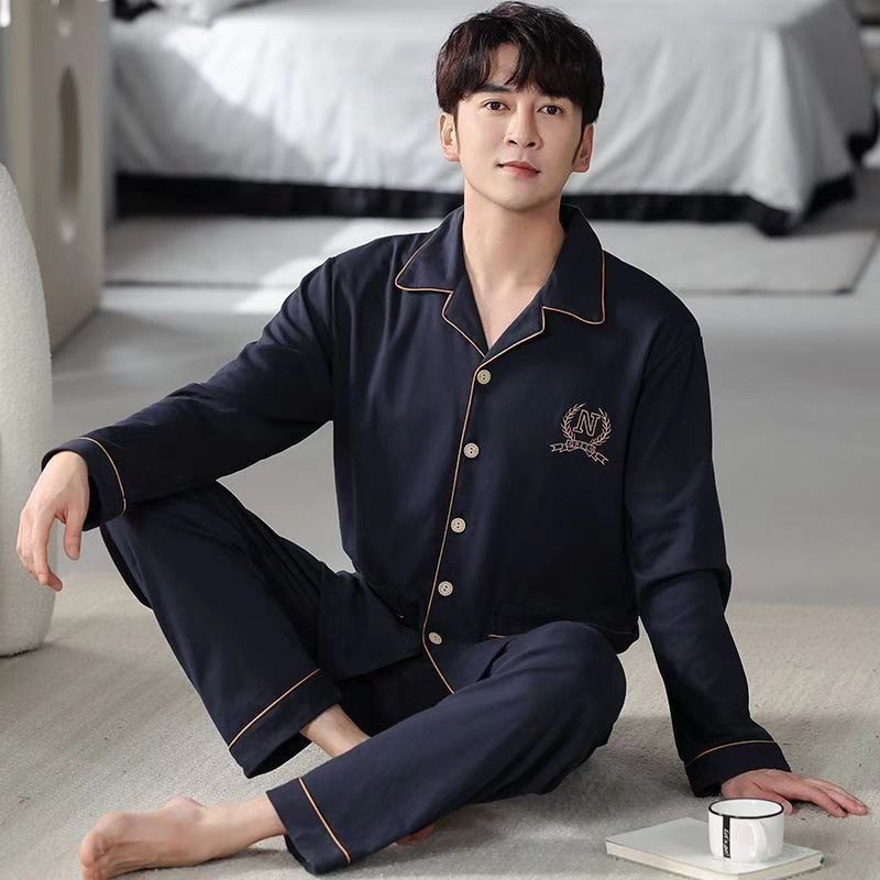 纯棉春秋季睡衣男士长袖长裤秋天可外穿大码全棉家居服套装开衫