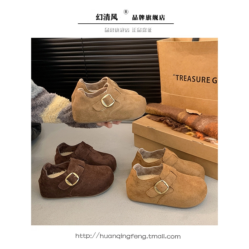 厚底内增高全包勃肯鞋女2025秋冬季新款加绒一脚蹬两穿复古豆豆鞋