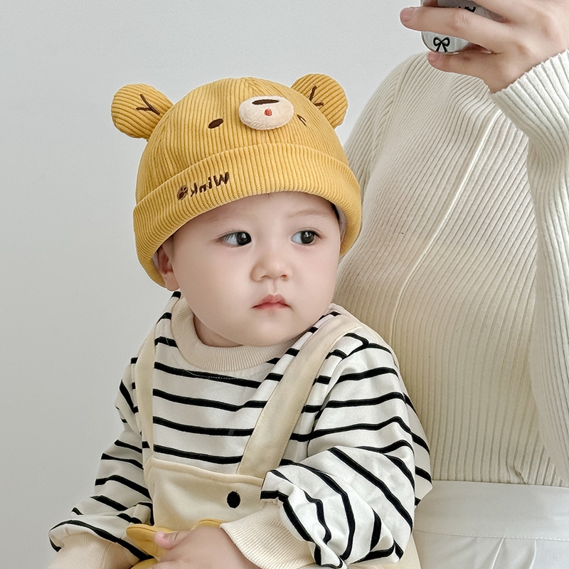 婴儿帽子秋冬款韩版超萌小熊幼儿男童地主帽冬天男孩女宝宝瓜皮帽