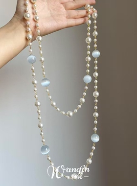 「人鱼眼泪」法式双层仿珍珠项链复古叠戴小清新气质锁骨链白色