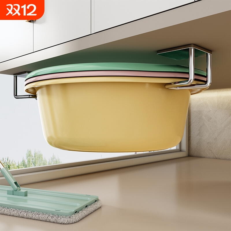 壁挂不锈钢脸盆收纳架盆子浴室柜下卫生间置物挂钩免打孔挂盆神器