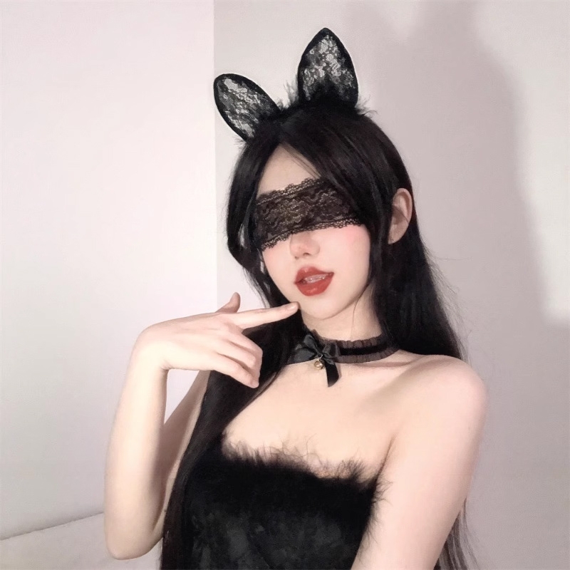 神秘感*蕾丝眼罩性感情调纯欲蒙眼面罩猫耳御姐发箍兔女郎发饰女