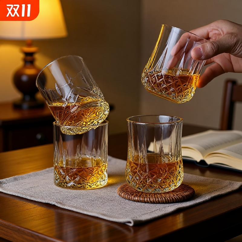 家用玻璃水杯欧式威士忌酒杯钻石烈酒杯洋酒杯啤酒杯