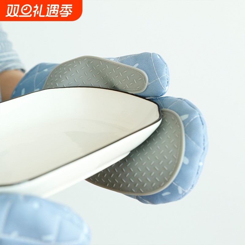 居家布艺微波炉硅胶手套加厚隔热厨房烘焙烤箱防烫手套可印花批发