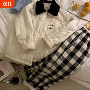 零下穿搭夹棉百搭简约棉服外套加厚女士家居服冬季 新款 睡衣秋冬季