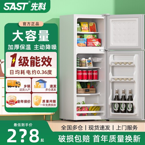 先科双门小冰箱家用一级节能小型租房用冷藏省电冰箱保鲜冷冻直冷