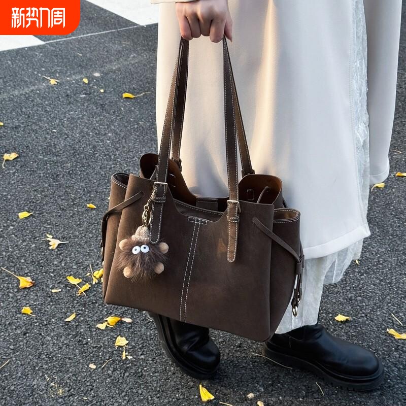 金玉鸟大容量三层托特包2025秋冬新款百搭通勤单肩包韩版黑色气质