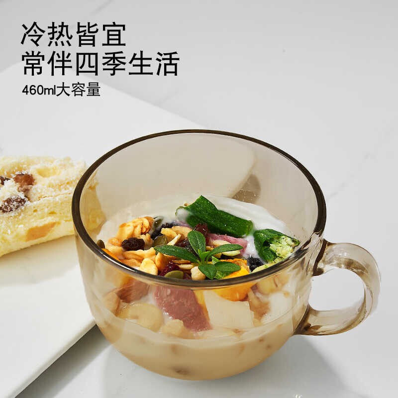 早餐杯大容量带盖勺玻璃水杯女家用耐高温茶色燕麦牛奶咖啡多规格