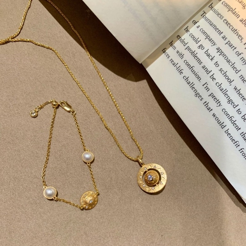 925轻奢法式中珍珠星芒古风转动项链手链微镶锆石复古高级感首饰