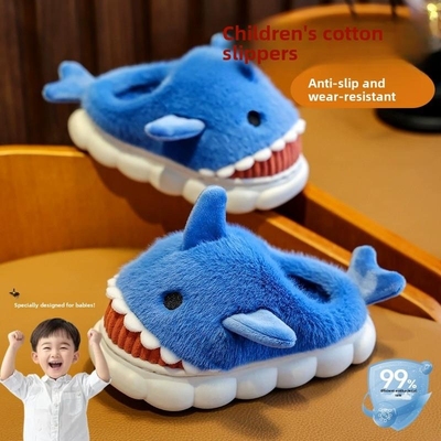 宝妈推荐！鲨鱼儿童棉拖保暖可爱