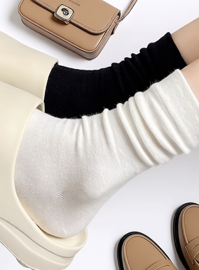 白色袜子堆堆女款中筒袜秋冬季无骨袜黑色春秋月子袜长筒爆款袜子