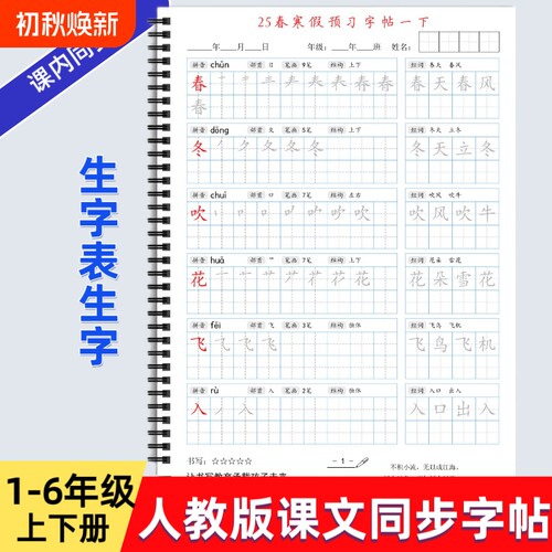 2025年人教版小学一二三四五六年级上下册语文课本同步练字帖AM款识字基础笔顺作文格练习写字帖描红硬笔书法培训教材