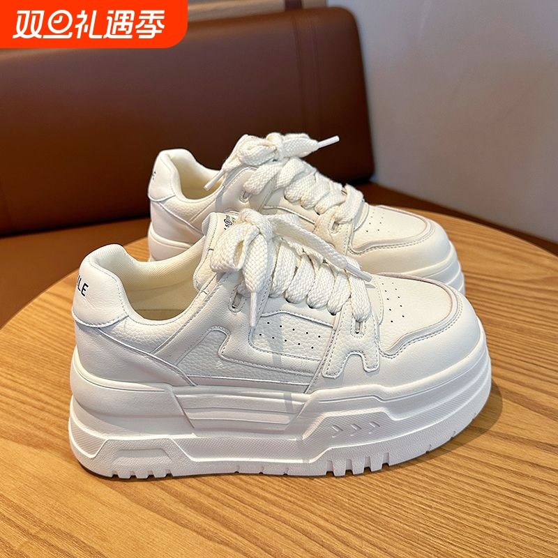 品牌断码软皮厚底小白鞋子女2025春夏季新款高颜值百搭增高板鞋休
