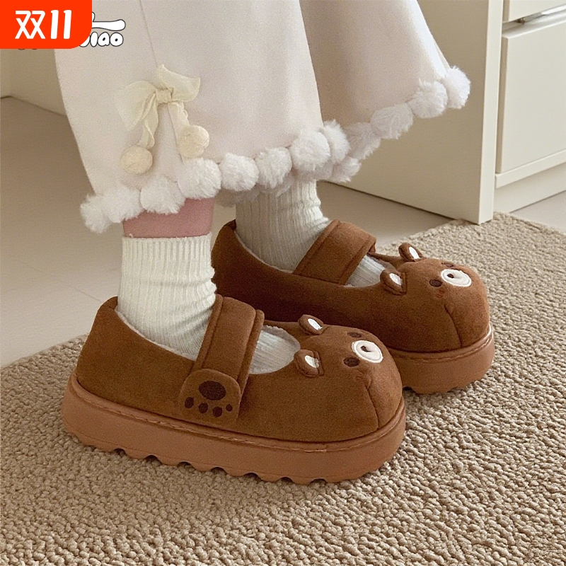 细细条软萌腮红小熊百搭棉鞋