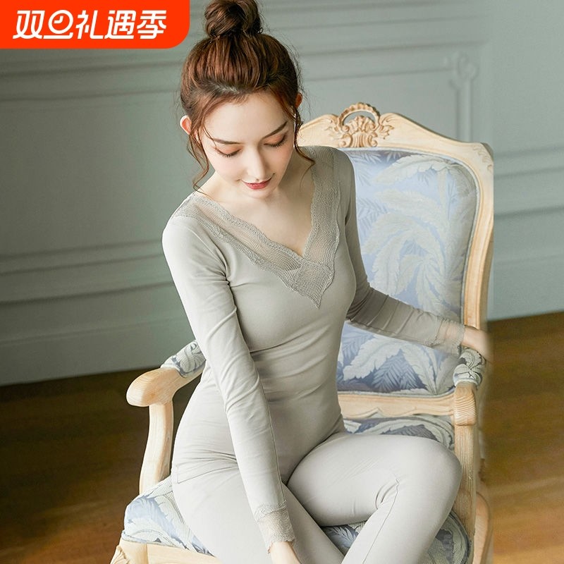 热风圈纯棉秋衣秋裤女薄款冬季保暖打底衫上衣全棉美体内衣线衣线