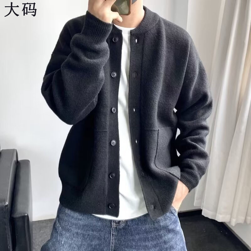 新品日系针织开衫男士春秋款港风针织衫圆领大码简约宽松保暖毛衣