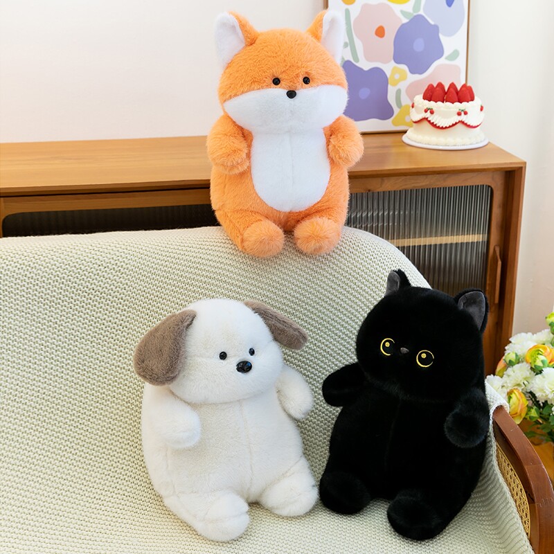 可爱貂绒墩墩森林动物毛绒玩具公仔小狐狸小狗小猫软萌玩偶布娃娃