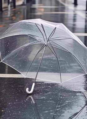 雨伞透明长柄手动男女高颜值8骨韩系ins风透明伞学生拍照伞白色