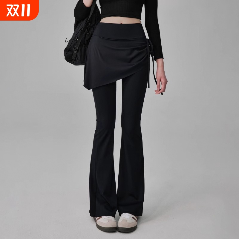 假两件瑜伽裤女新款高腰显瘦微喇健身裤抽绳遮臀运动长裤速干上衣