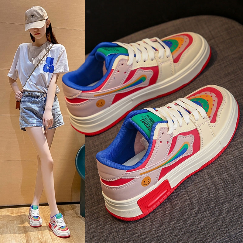 他她女孩小码33鸳鸯34拼色小白鞋女夏季彩虹ins潮运动鞋透气百搭