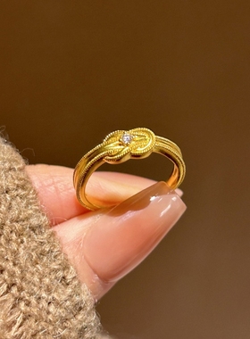 小红书同款金色绳结点钻锆石戒指小众设计时尚轻奢百搭高级感手饰