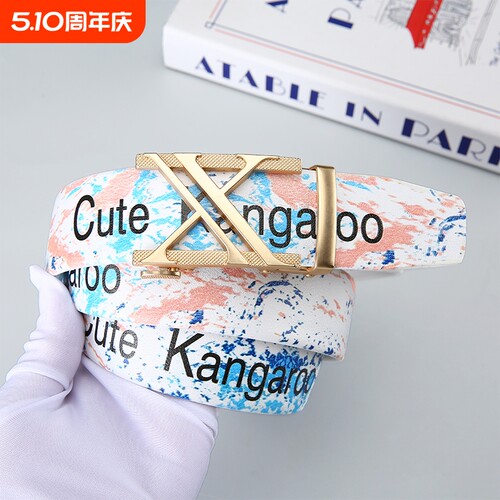 Cute Kangaroo新款全卡槽自动腰带男女同款高级牛仔裤皮带字母