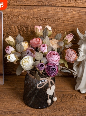 【新品】双头干枯夏烟玫瑰INS风仿真花家居装饰假花MW66014