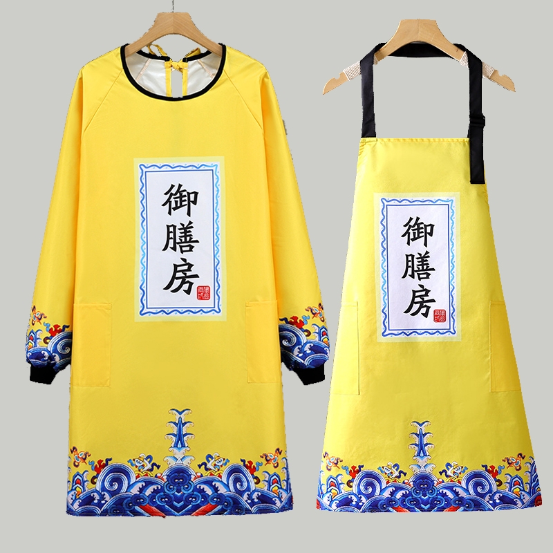 围裙中国风网红餐饮工作服防水防油污围腰长袖罩衣女炒菜耐磨防污