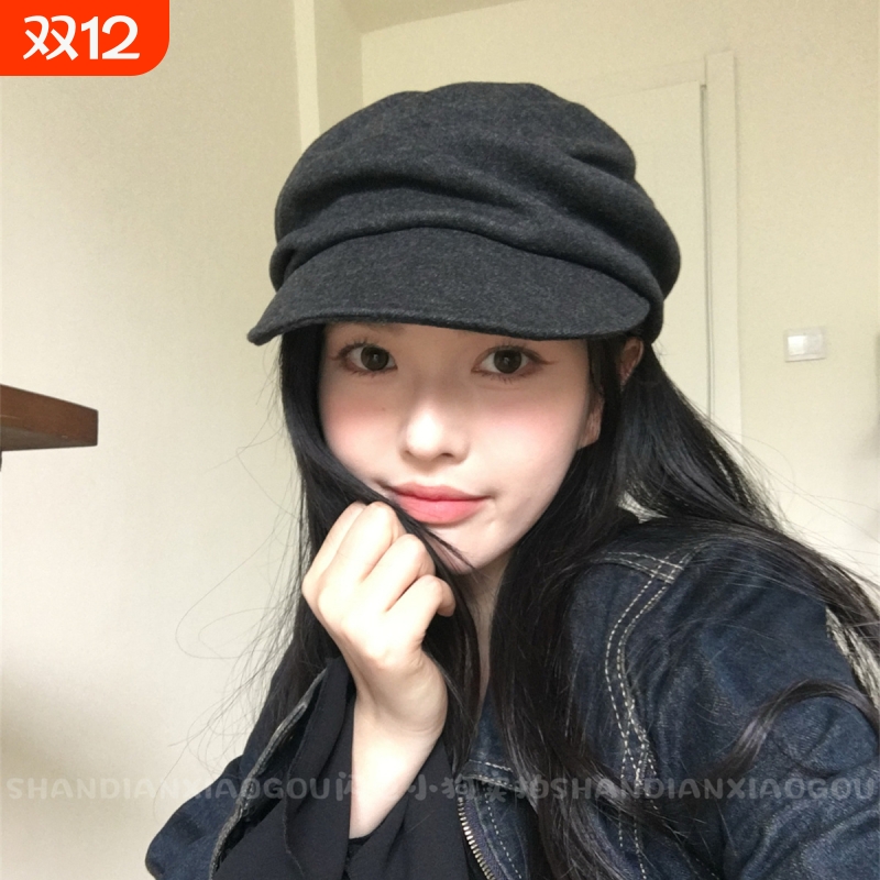 日系复古羊毛贝雷帽子女秋冬天文艺八角帽显脸小法式网红鸭舌帽潮