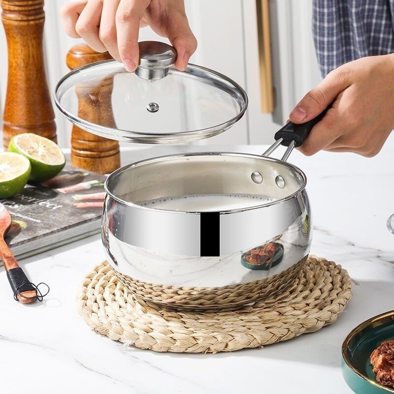 不锈钢奶锅加厚加深家用热奶豆浆煮粥汤锅宝宝婴儿辅食电磁炉小锅