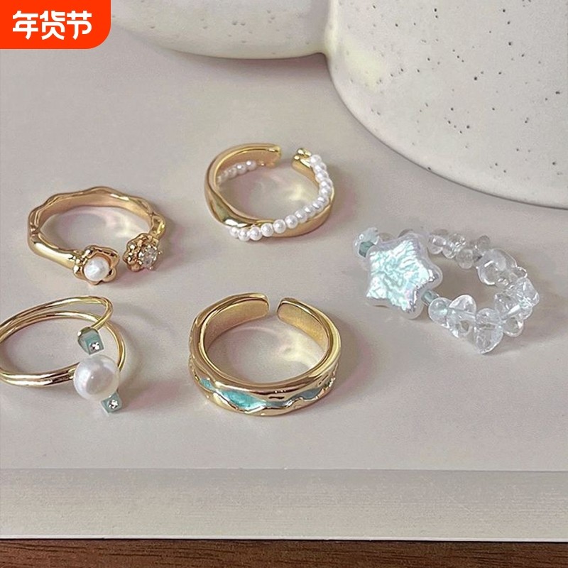 2025新小众珍珠珐琅戒指女韩版设计高级滴釉轻奢指环ins风超精致