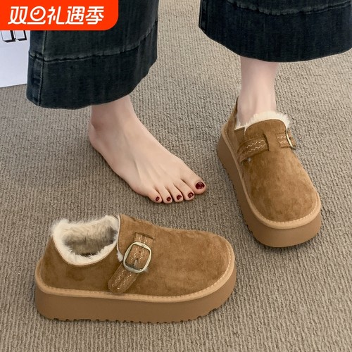 他她女孩厚底加绒勃肯鞋女2025新款冬季鞋子外穿一脚蹬雪地靴增高