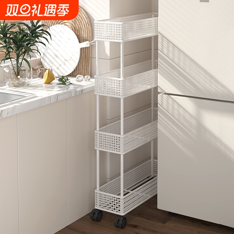 厨房夹缝置物架冰箱侧面抽拉柜卫生间小推车极窄缝拉篮缝隙收纳柜