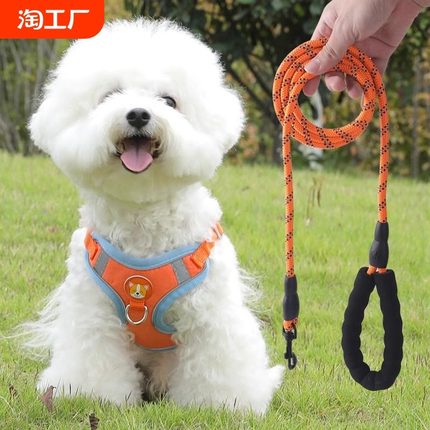 背心式狗狗牵引绳小型犬泰迪比熊胸背带小狗幼犬遛狗绳狗链子项圈