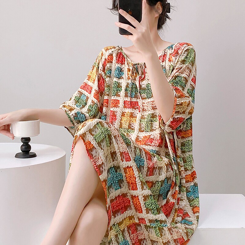短袖睡裙女夏棉绸连衣裙宽松大码可外穿家居服森系高级感少女裙子
