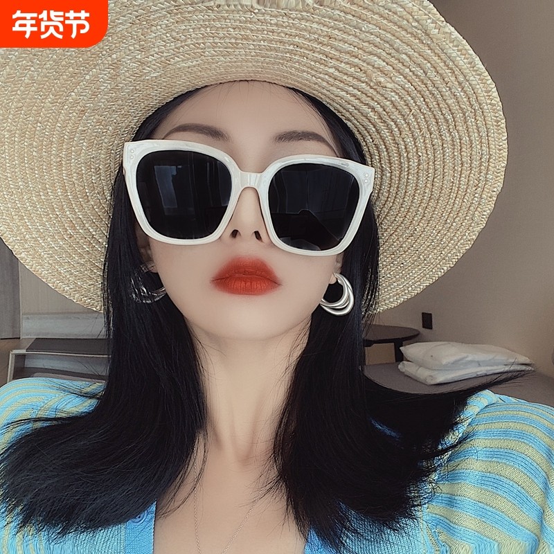 白色偏光墨镜高级感ins女眼镜大脸显脸小太阳镜复古圆脸时尚镜片