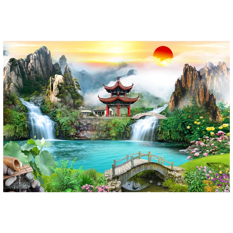 仙家堂口山水画流水生财小桥亭子