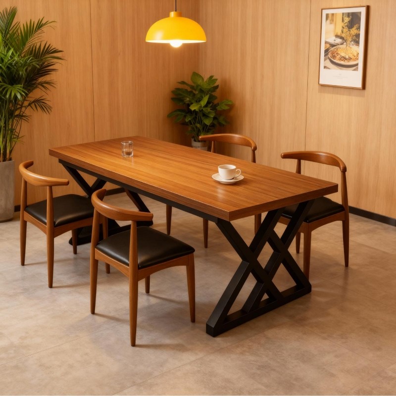 餐桌小户型家用实木腿长条桌简约现代餐饮商用桌椅组合饭桌吃饭桌