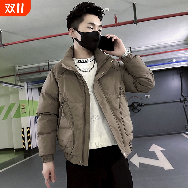户外男士潮牌羽绒棉服休闲立领加厚棉衣袄子2025新款冬季黑色白色