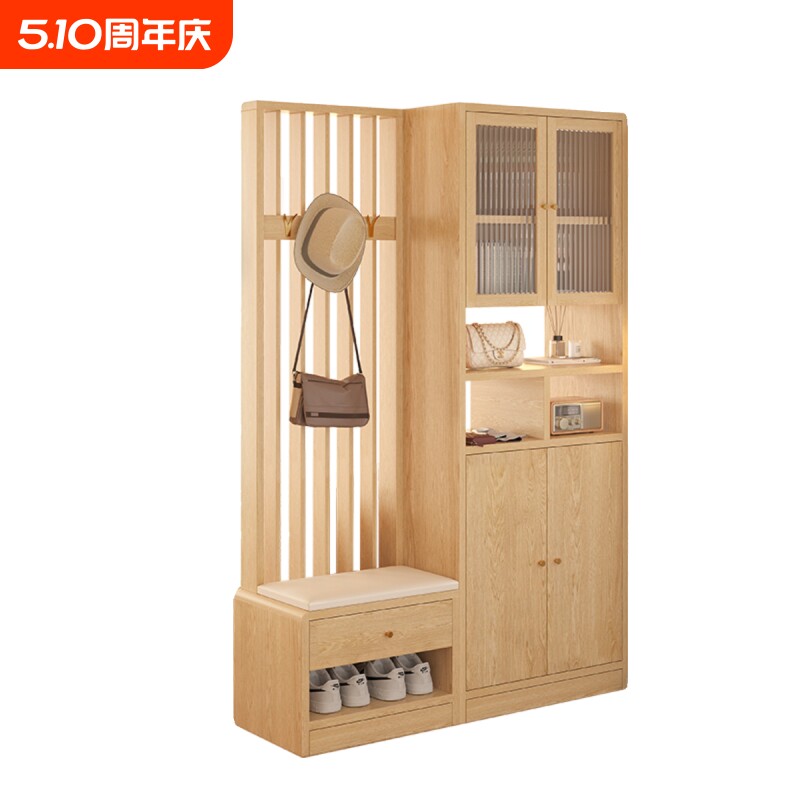 实木鞋柜家用门口简约现代玄关柜衣帽架一体客厅屏风隔断柜门厅