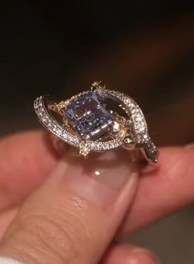 金色日转夜星空蓝色公主方钻戒vintage中古风荷鲁斯之眼指环