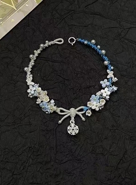 新中式雪花蝴蝶结气质手链精致蓝白撞色手绳复古小众送礼物手饰女