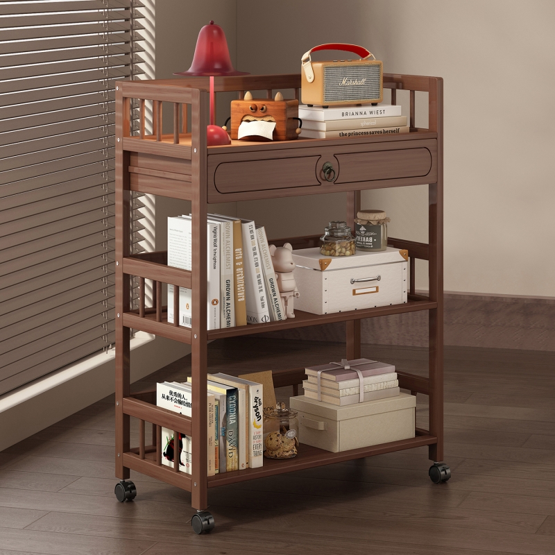 置物架多层收纳架小推车客厅落地移动储物柜架子带轮楠竹零食卧室