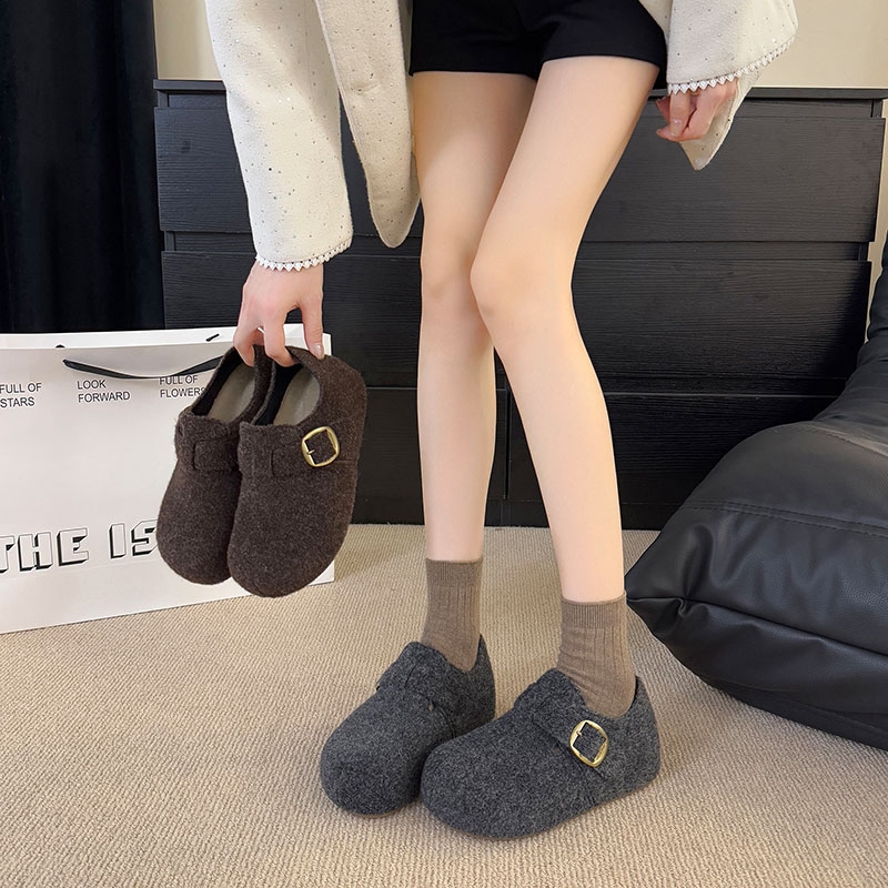 厚底增高灰色加绒勃肯鞋女2025秋冬新款毛呢鞋小个子保暖博肯棉鞋