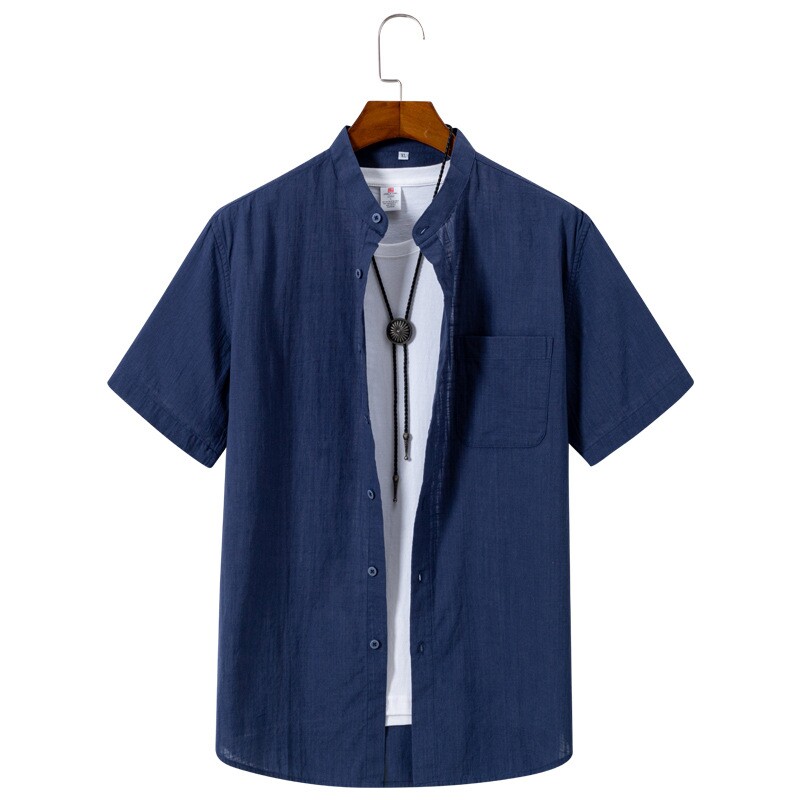 纯色短袖衬衫男士夏季纯棉亚麻竹节商务休闲衬衣韩版免烫帅气男装